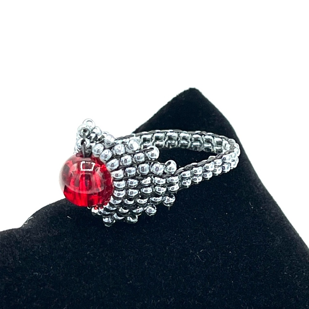 HAND CRAFTED Red Dragons Eye Beaded Ring